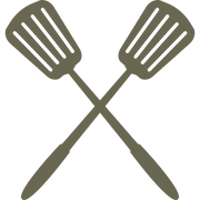 Minimalist crossed spatulas design featuring two slotted spatulas in a clean, symmetrical arrangement.