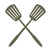 Minimalist crossed spatulas design featuring two slotted spatulas in a clean, symmetrical arrangement.