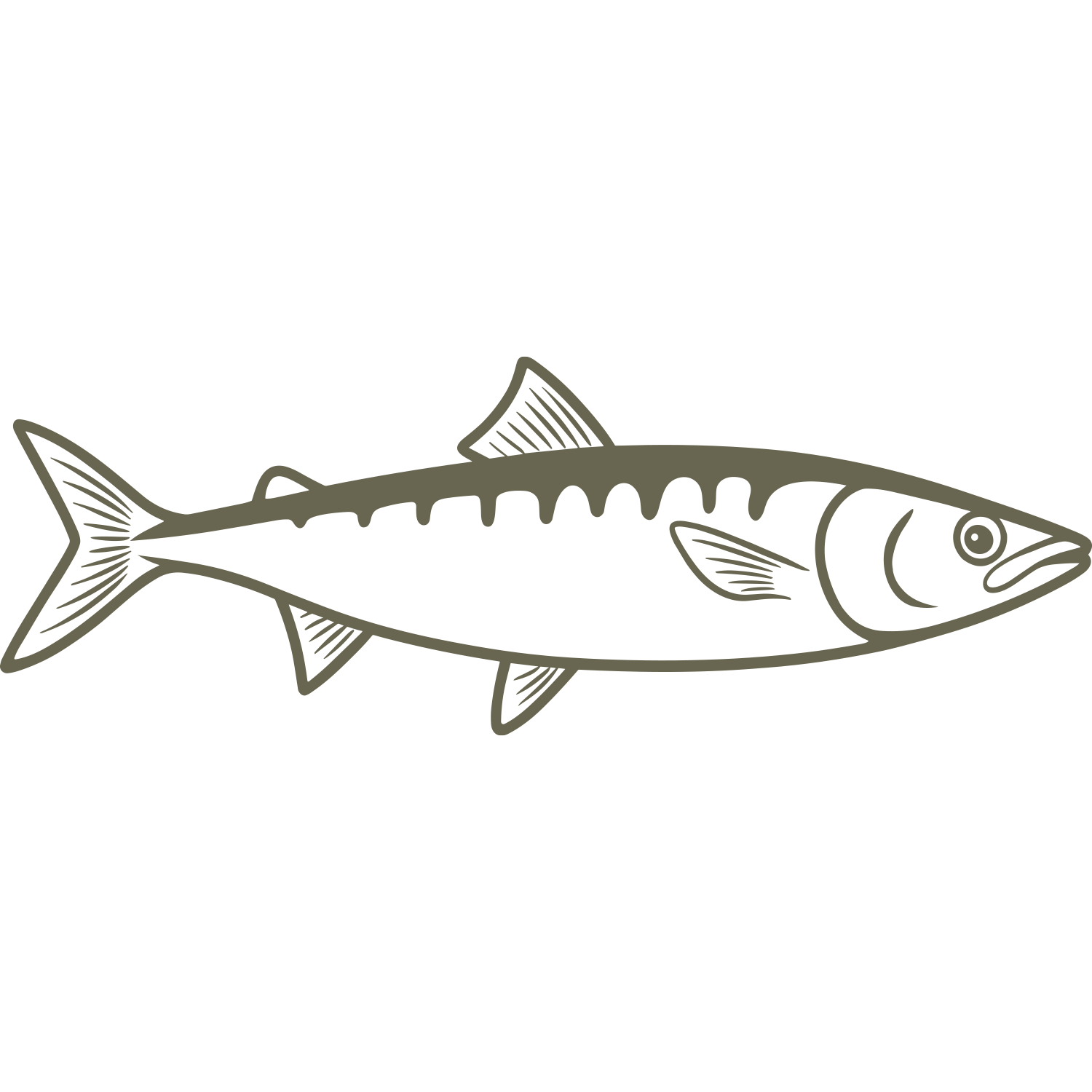 Delrin leather stamp design featuring a detailed sardine fish with sleek fins and scales.