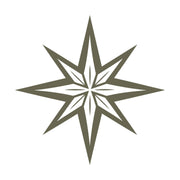 Delrin leather stamp design of an eight-point compass star with clean, sharp lines—perfect for nautical or adventure-themed leather projects.