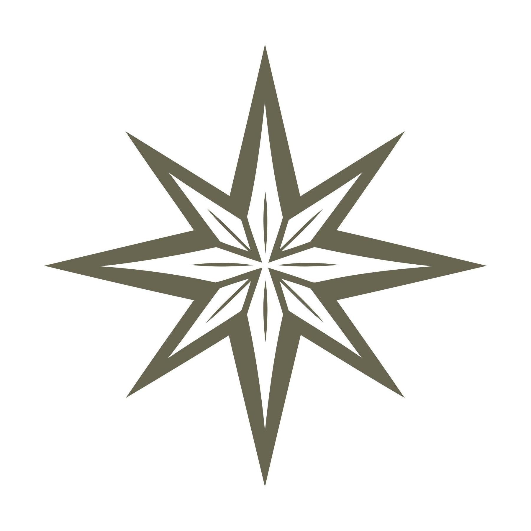 Delrin leather stamp design of an eight-point compass star with clean, sharp lines—perfect for nautical or adventure-themed leather projects.
