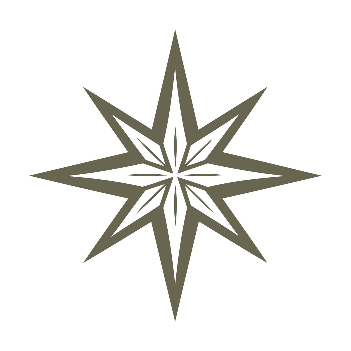 Delrin leather stamp design of an eight-point compass star with clean, sharp lines—perfect for nautical or adventure-themed leather projects.