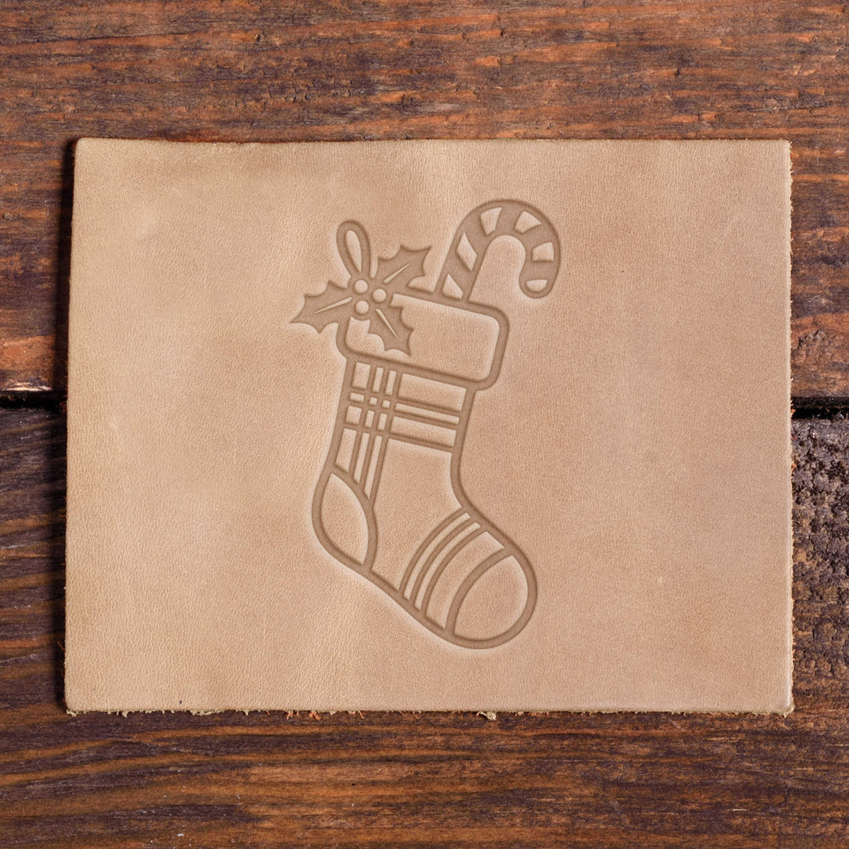 Christmas Stocking with Candy Cane Delrin Leather Stamp
