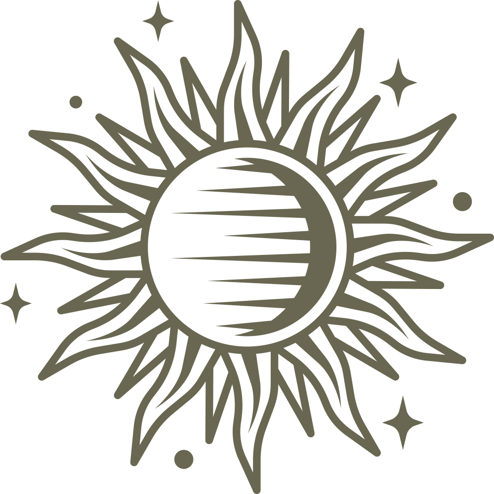 Decorative sun design with wavy rays and celestial accents, perfect for nature-inspired leather stamping.