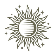 Decorative sun design with wavy rays and celestial accents, perfect for nature-inspired leather stamping.