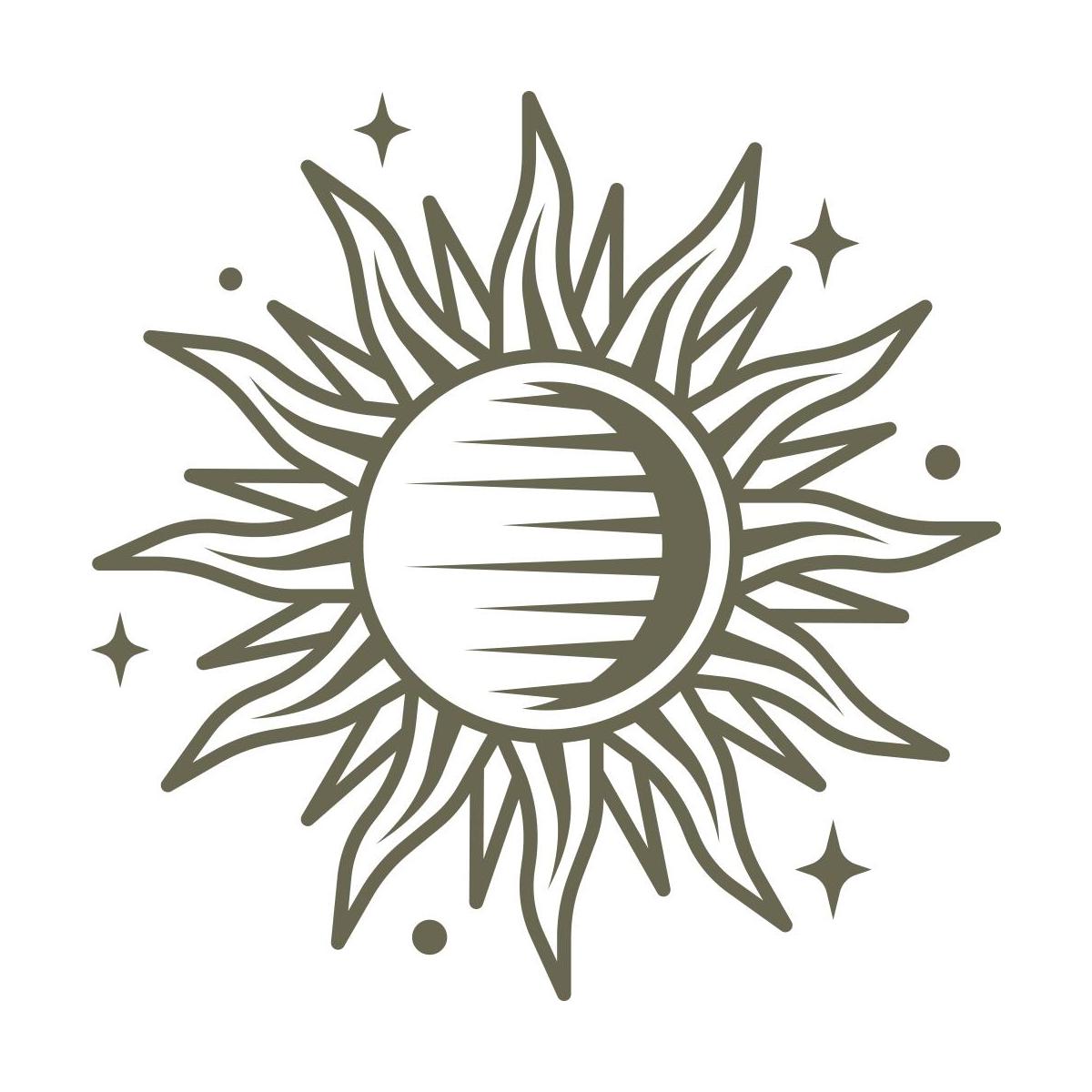 Decorative sun design with wavy rays and celestial accents, perfect for nature-inspired leather stamping.