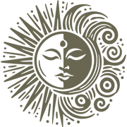 Ornate sun and moon design with intricate swirling details, blending celestial harmony and artistic expression.