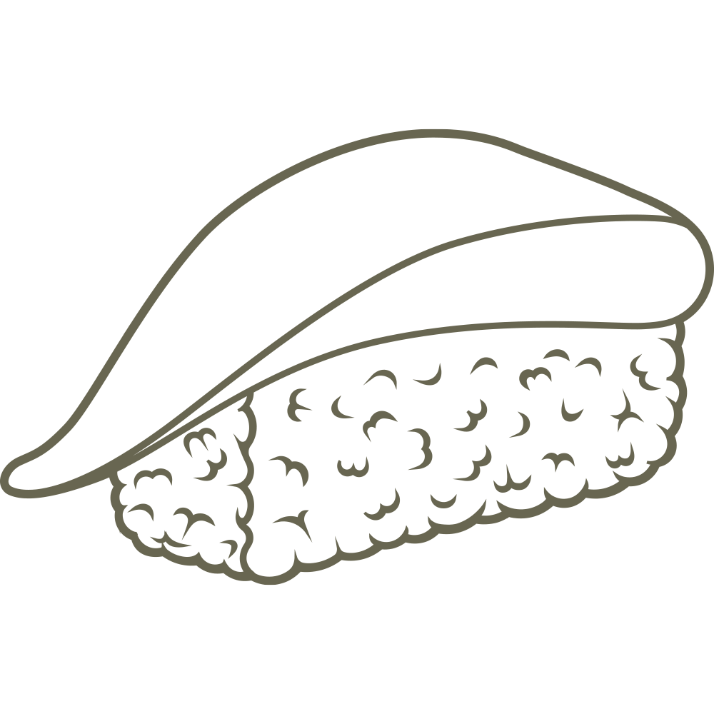 Minimal sushi nigiri stamp outline with fluffy rice texture and a sleek slice of fish on top—ideal for food-themed Delrin leather stamping.