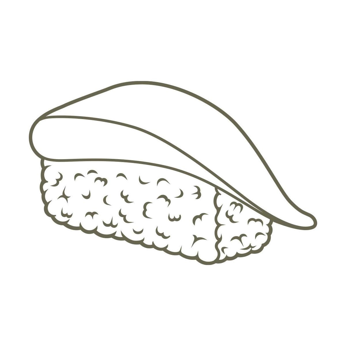 Minimal sushi nigiri stamp outline with fluffy rice texture and a sleek slice of fish on top—ideal for food-themed Delrin leather stamping.