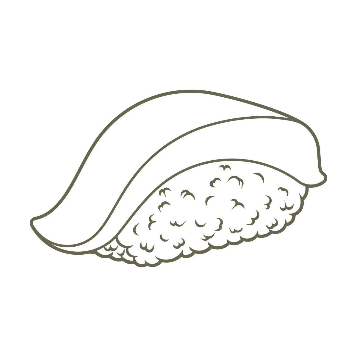 Simple sushi nigiri design featuring textured rice topped with a smooth slice of fish—perfect for Delrin leather stamping projects with a sushi or foodie theme.