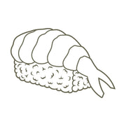 Shrimp nigiri leather stamp design featuring detailed rice texture and curled ebi on top—perfect for sushi-themed leathercraft projects using a Delrin leather stamp.
