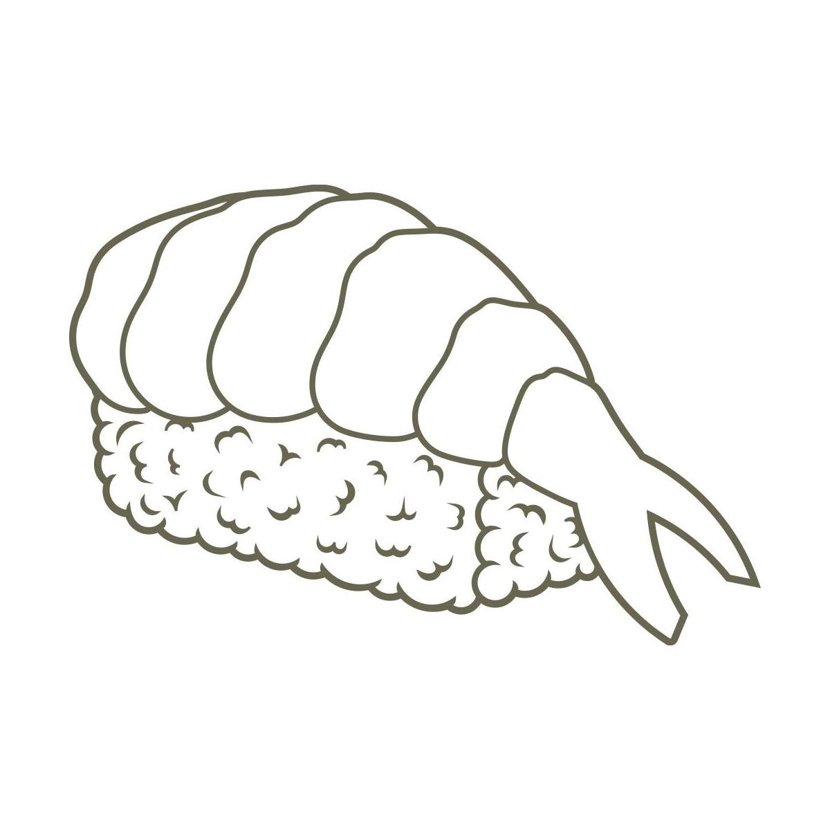 Shrimp nigiri leather stamp design featuring detailed rice texture and curled ebi on top—perfect for sushi-themed leathercraft projects using a Delrin leather stamp.