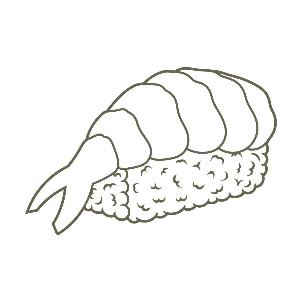 Shrimp nigiri leather stamp design featuring detailed rice texture and curled ebi on top—perfect for sushi-themed leathercraft projects using a Delrin leather stamp.