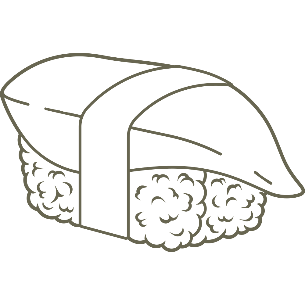 Nigiri sushi design with textured rice, layered fish, and a clean seaweed wrap—engraved as a Delrin leather stamp for sushi-themed leather projects and foodie gifts.