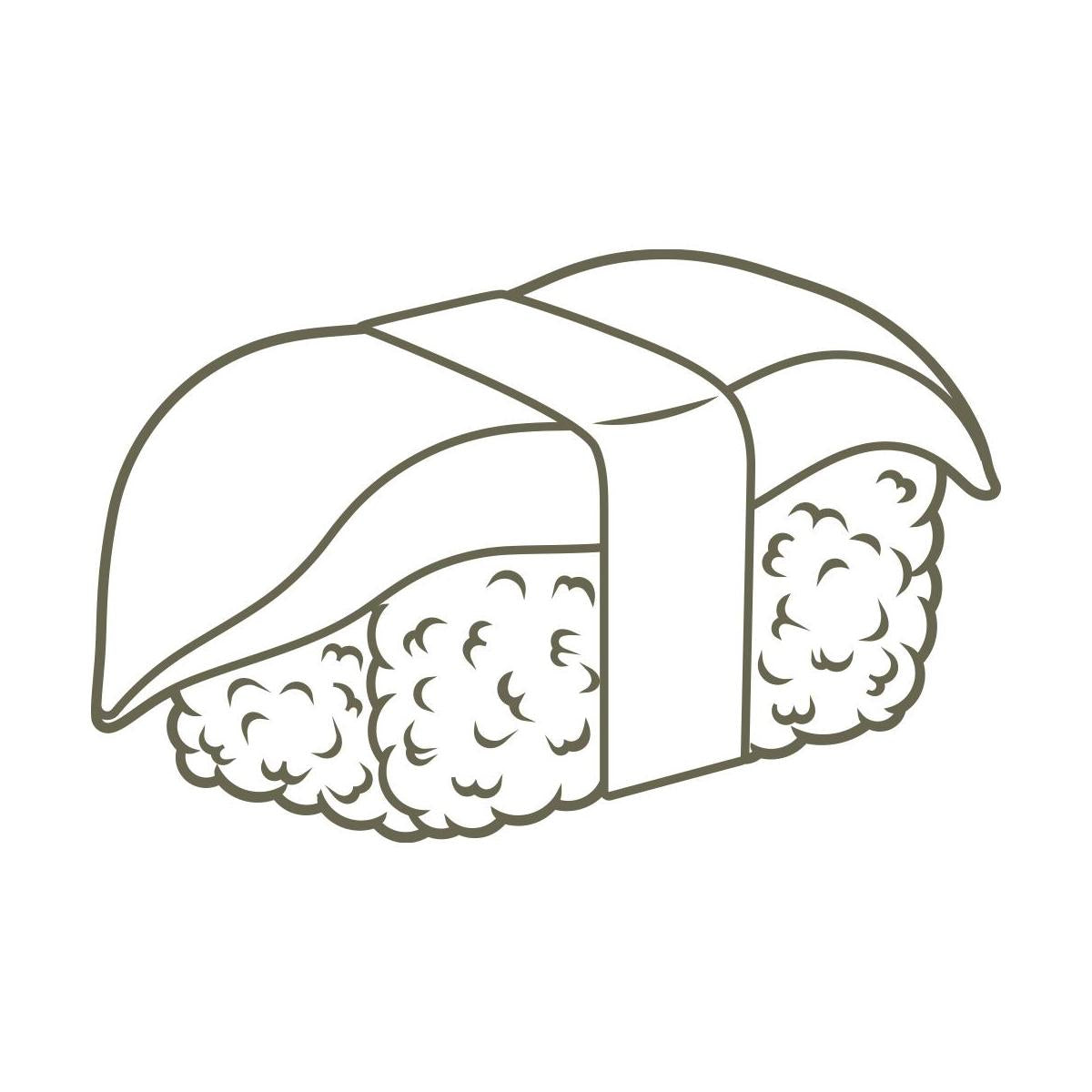 Delrin leather stamp design of sushi nigiri with detailed rice texture and fish topped with a seaweed wrap—great for culinary or Japanese-themed leatherwork.