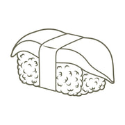 Delrin leather stamp design of sushi nigiri with detailed rice texture and fish topped with a seaweed wrap—great for culinary or Japanese-themed leatherwork.