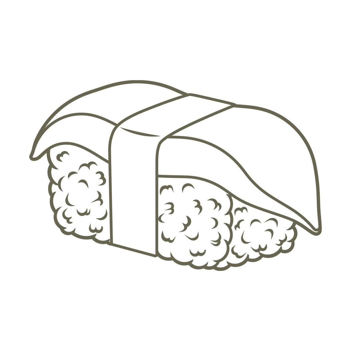 Delrin leather stamp design of sushi nigiri with detailed rice texture and fish topped with a seaweed wrap—great for culinary or Japanese-themed leatherwork.
