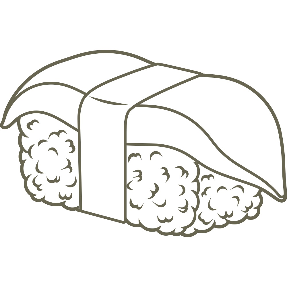 Delrin leather stamp design of sushi nigiri with detailed rice texture and fish topped with a seaweed wrap—great for culinary or Japanese-themed leatherwork.