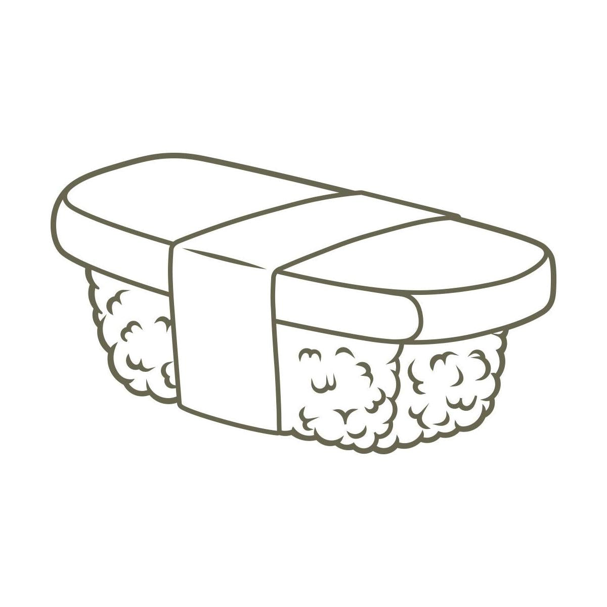 Delrin leather stamp design of tamago sushi nigiri, featuring a rectangular egg topping secured with a seaweed wrap—perfect for foodies and Japanese cuisine lovers.