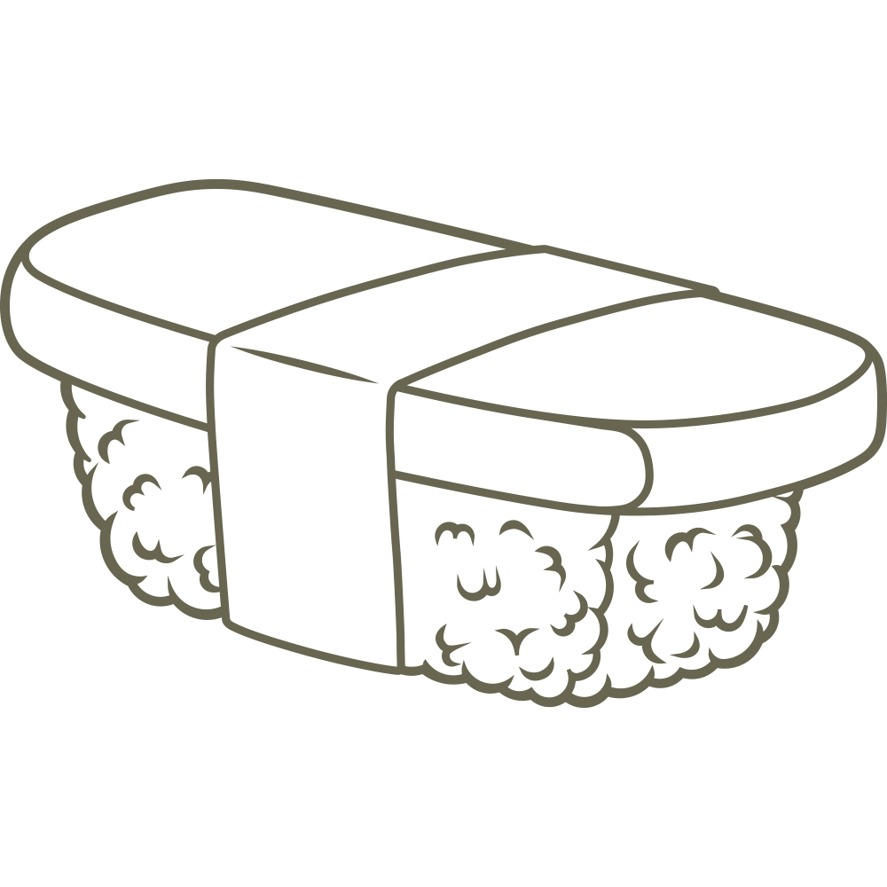 Delrin leather stamp design of tamago sushi nigiri, featuring a rectangular egg topping secured with a seaweed wrap—perfect for foodies and Japanese cuisine lovers.