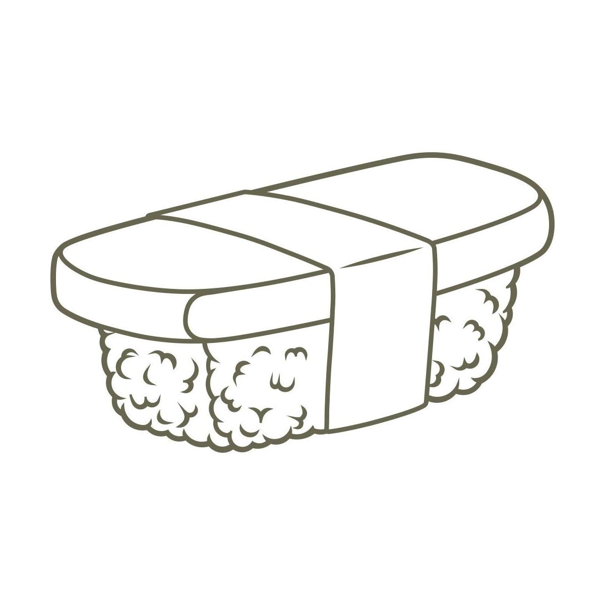 Delrin leather stamp design of tamago sushi nigiri, featuring a rectangular egg topping secured with a seaweed wrap—perfect for foodies and Japanese cuisine lovers.