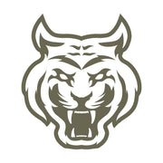 Illustrated tiger head with bared teeth and bold facial markings, designed for use as a Delrin leather stamp.