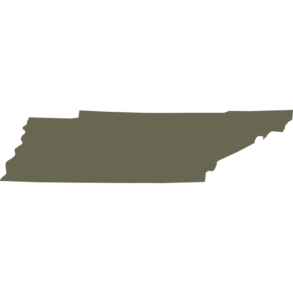 Simple silhouette of the state of Tennessee, featuring its distinctive rectangular shape with jagged western and eastern borders. A clean and minimalistic design ideal for engraving or embossing.