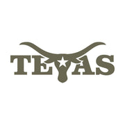 Delrin leather stamp with a Texas longhorn design, incorporating bold typography and a star accent, ideal for Western-themed leathercraft projects.