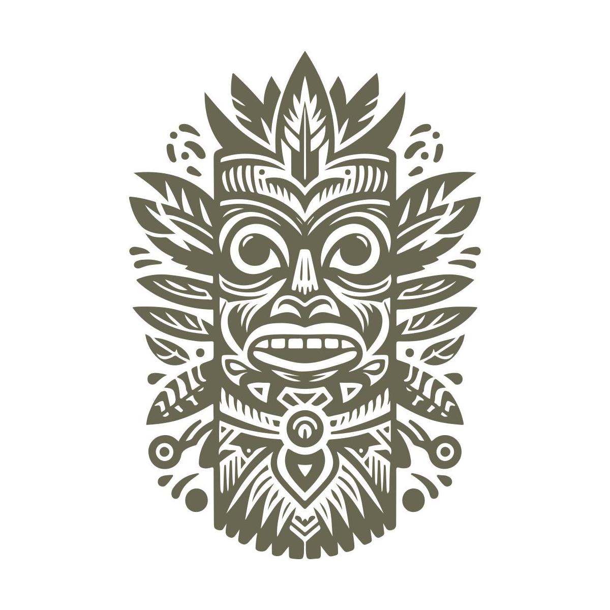 Delrin leather stamp with an intricate tribal mask design, perfect for cultural and decorative-themed leatherworking projects.