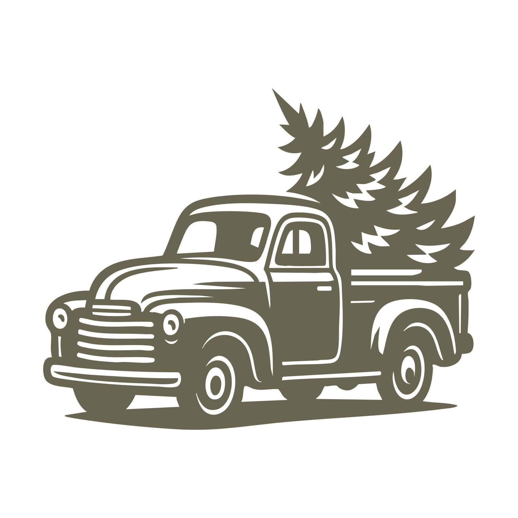 Vintage Truck with Tree Delrin Leather Stamp