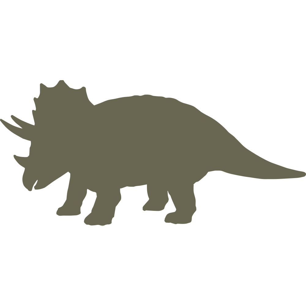 Silhouette illustration of a triceratops dinosaur with three horns and a large frill, designed for use as a Delrin leather stamp.