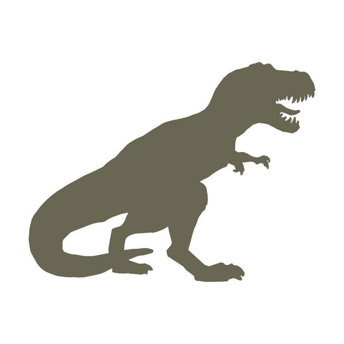 Silhouette illustration of a Tyrannosaurus rex dinosaur with open mouth and raised tail, designed for use as a Delrin leather stamp.