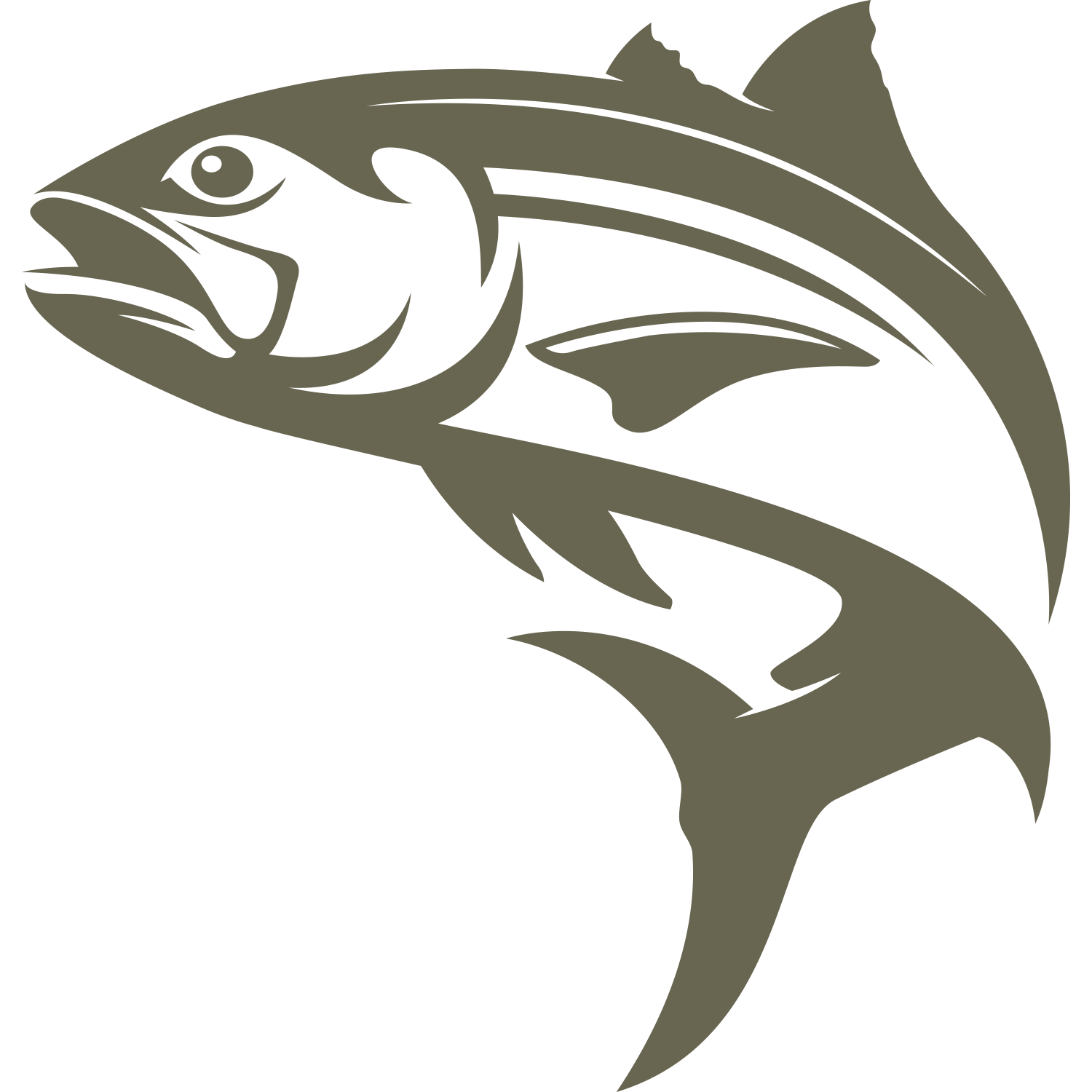 Delrin leather stamp design of a leaping fish with bold, curved lines—perfect for fishing or outdoor-themed leather projects.