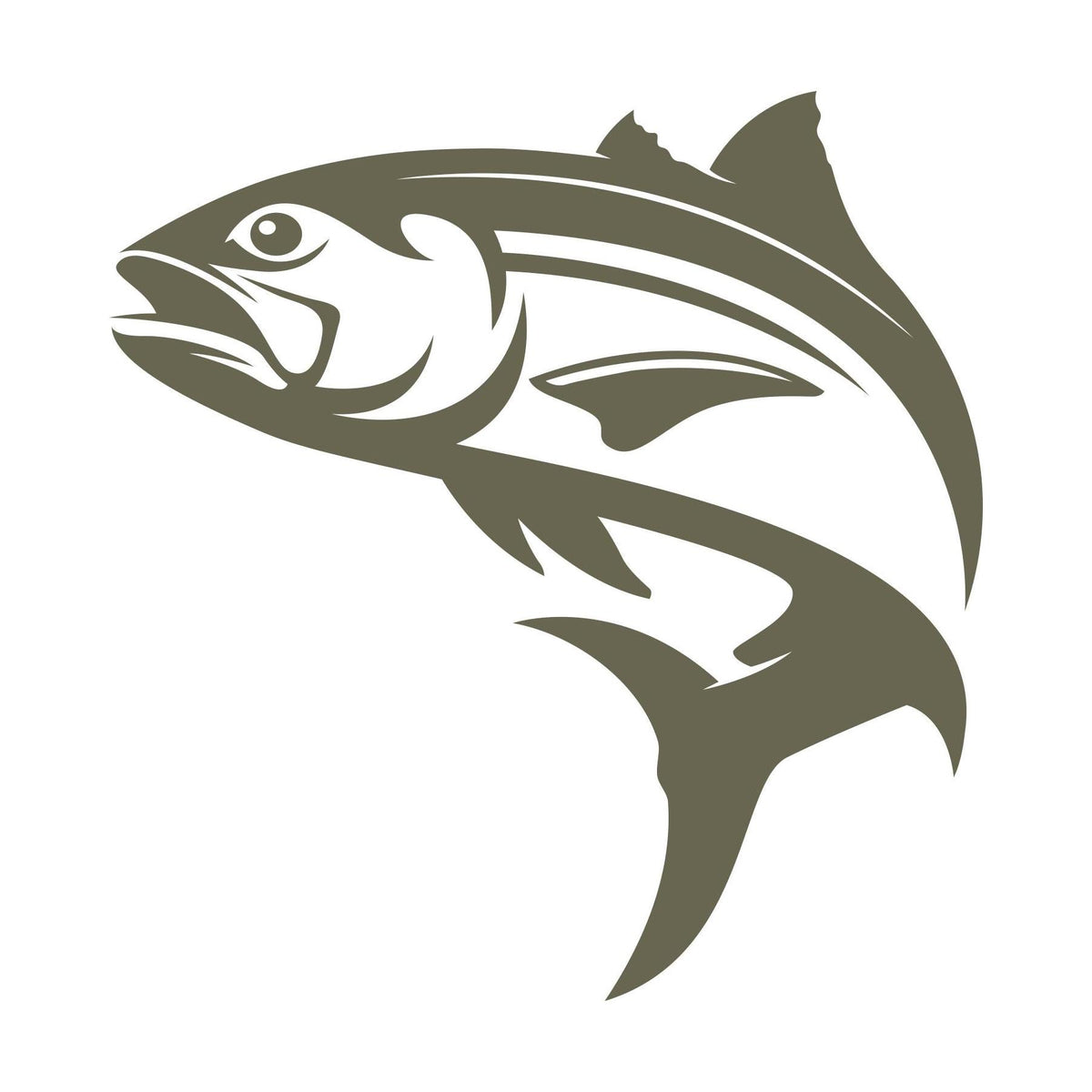 Delrin leather stamp design of a leaping fish with bold, curved lines—perfect for fishing or outdoor-themed leather projects.