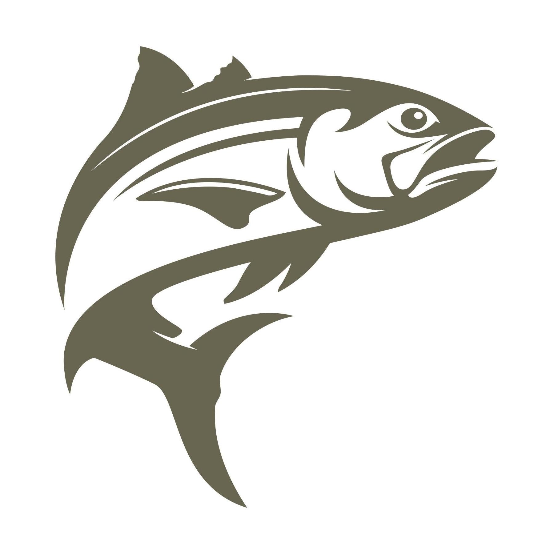 Delrin leather stamp design of a leaping fish with bold, curved lines—perfect for fishing or outdoor-themed leather projects.