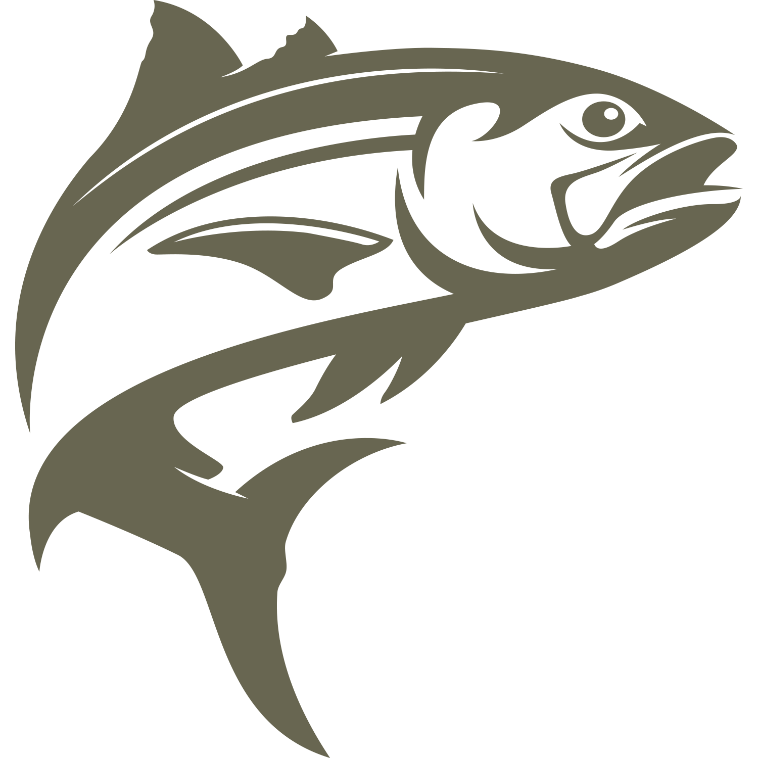 Delrin leather stamp design of a leaping fish with bold, curved lines—perfect for fishing or outdoor-themed leather projects.