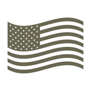 Minimalist waving American flag design featuring 50 stars and 13 stripes in a clean, stylized silhouette.
