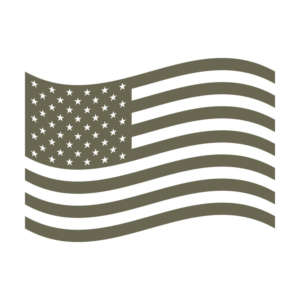 Minimalist waving American flag design featuring 50 stars and 13 stripes in a clean, stylized silhouette.