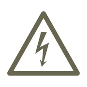 High voltage warning symbol crafted as a Delrin leather stamp—features a bold lightning bolt inside a triangle for striking, industrial-themed leatherwork.