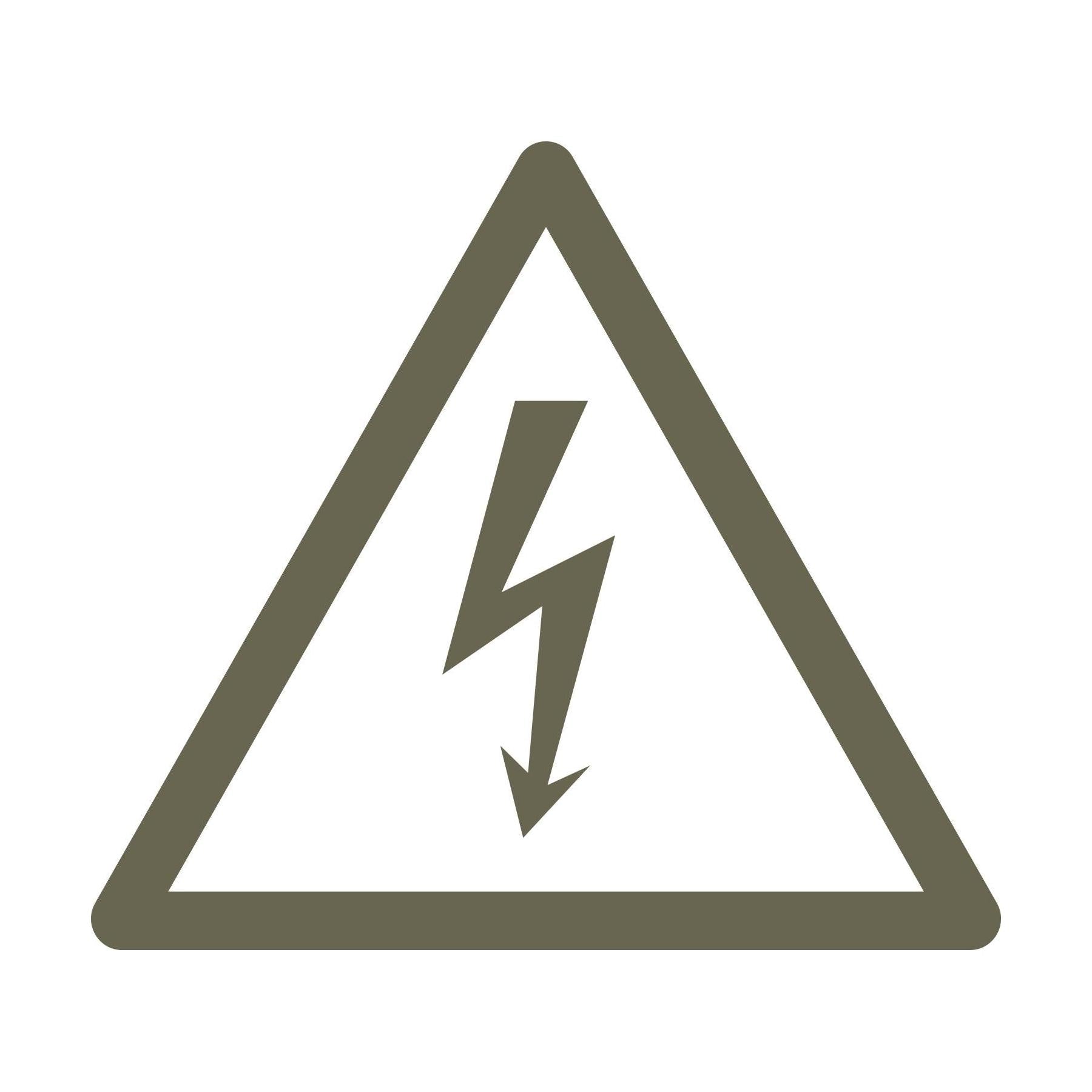 High voltage warning symbol crafted as a Delrin leather stamp—features a bold lightning bolt inside a triangle for striking, industrial-themed leatherwork.