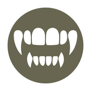 A solid dark olive green background fills the entire image, characterized by an even, untextured shade of green throughout. No patterns or designs are present, creating a uniform backdrop that highlights the intricacies of the Vampire Teeth Delrin Leather Stamp.