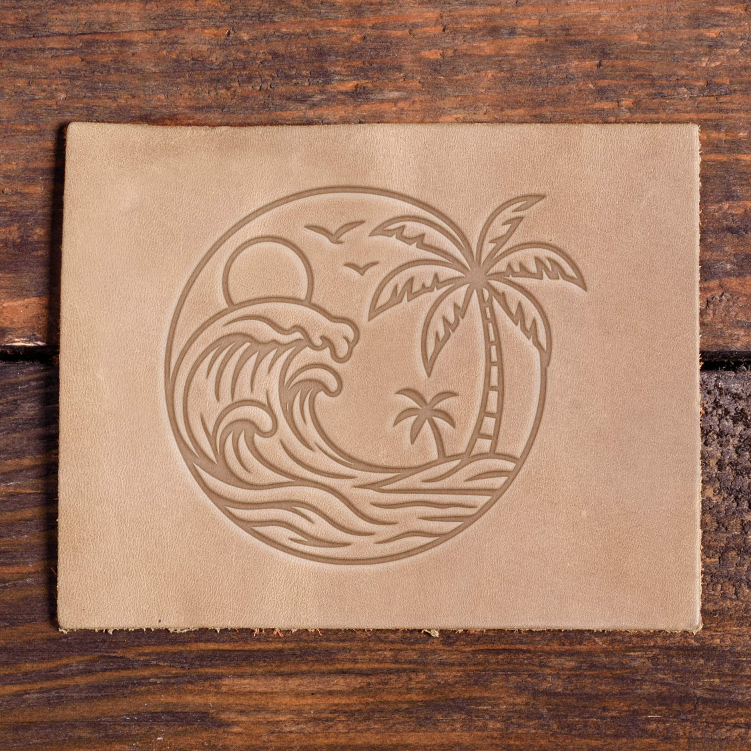 Tropical Wave with Palm Trees Delrin Leather Stamp