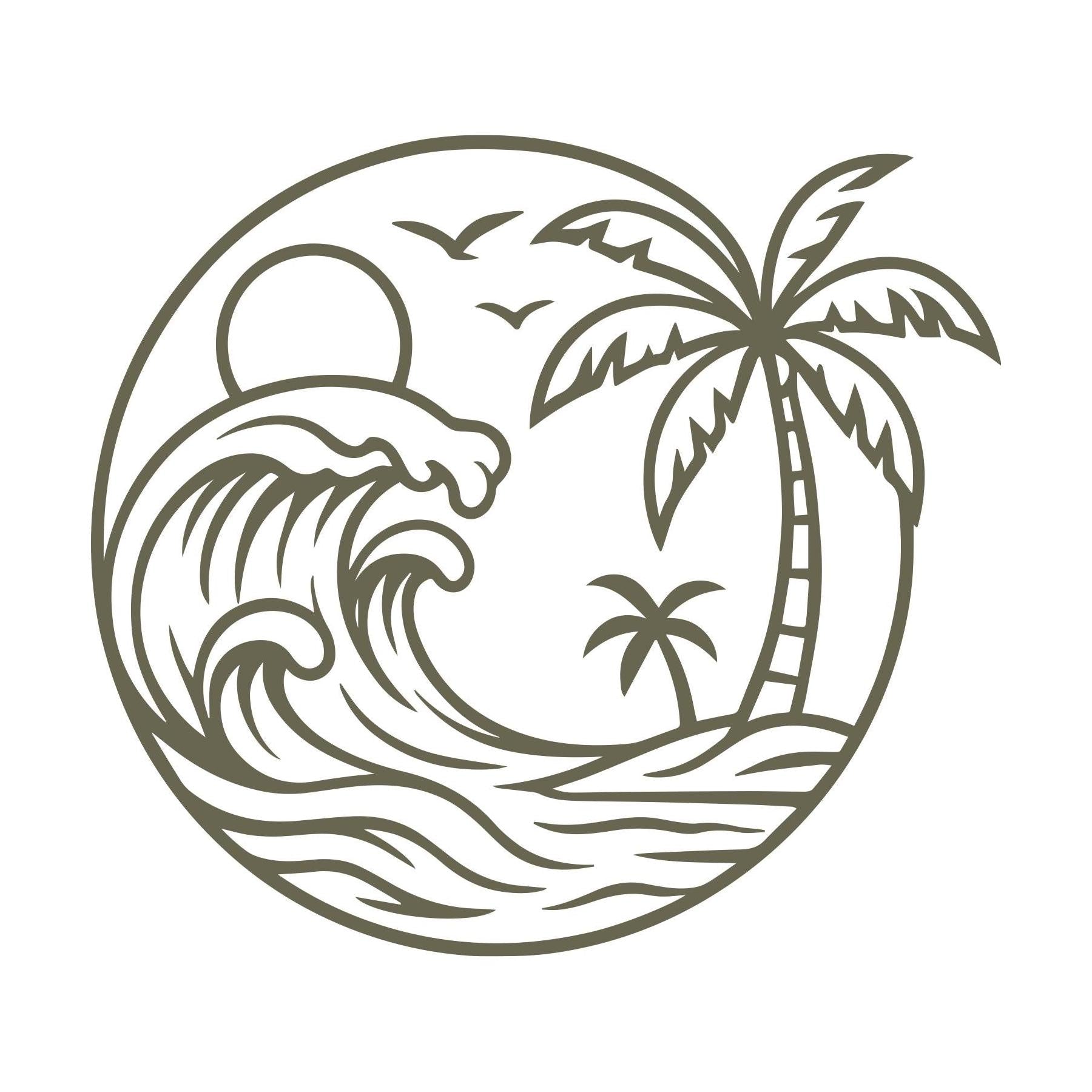 Tropical Wave with Palm Trees Delrin Leather Stamp
