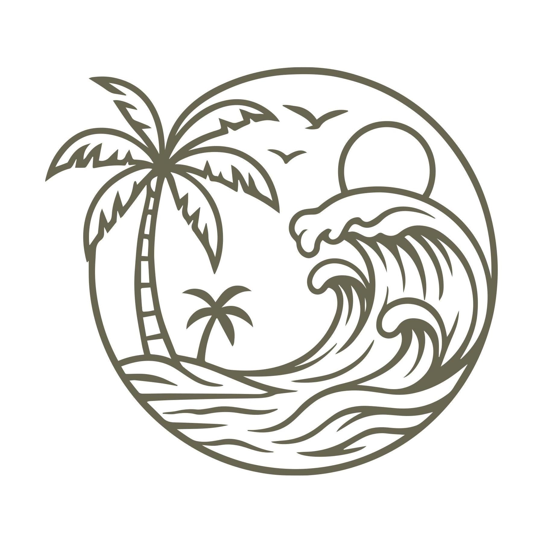 Tropical Wave with Palm Trees Delrin Leather Stamp