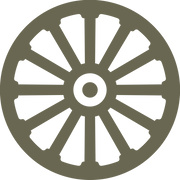 Classic wagon wheel design featuring a circular frame, central hub, and evenly spaced spokes.