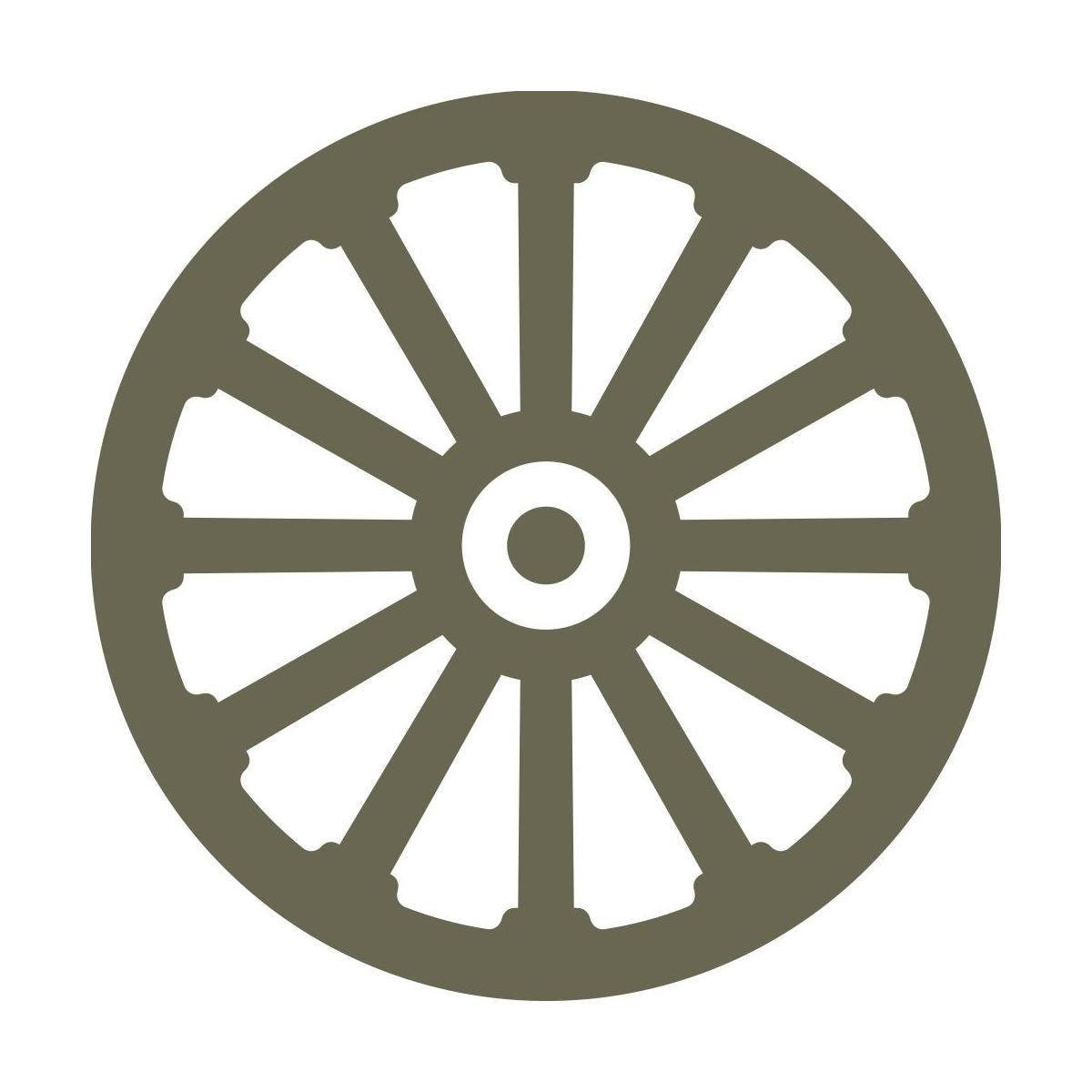 Classic wagon wheel design featuring a circular frame, central hub, and evenly spaced spokes.