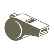 Minimalist sports whistle design featuring a cylindrical chamber and rectangular mouthpiece in a clean, stylized shape.