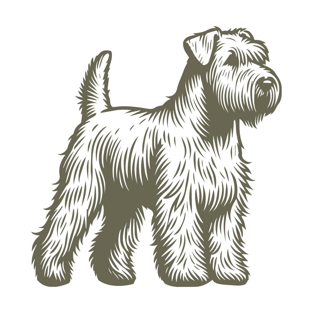 Detailed illustration of a Wheaten Terrier standing proudly, showcasing its distinctive shaggy coat, alert expression, and sturdy stance.