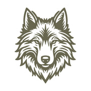 Illustration of a detailed wolf face designed for a Delrin leather stamp.