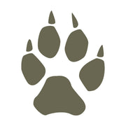 Silhouette illustration of an animal paw print with visible claw marks, designed for use as a Delrin leather stamp.